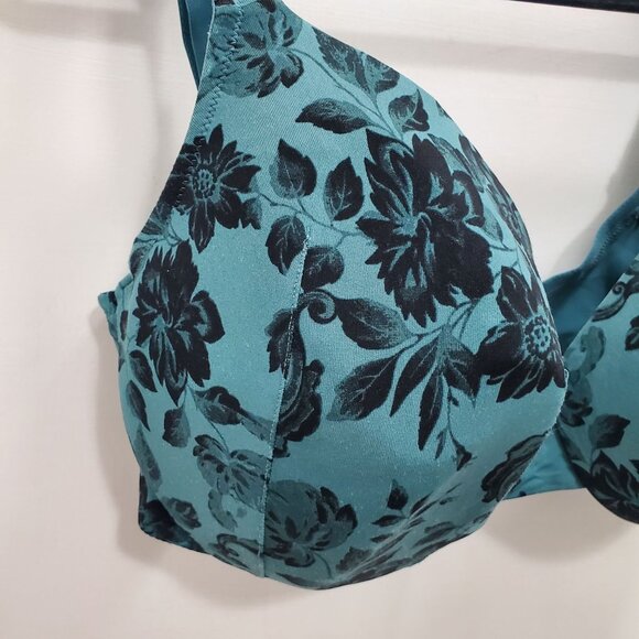 Cacique Lightly Lined Full Coverage Green Floral Print Underwire T-Shirt Bra 36F - Picture 2 of 8